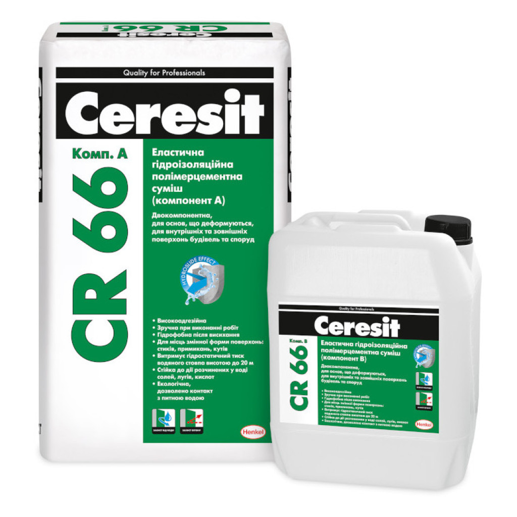 Ceresit СR-66 Гидроизоляционная полимерцементная еластична смесь, 17.5 кг+5 л