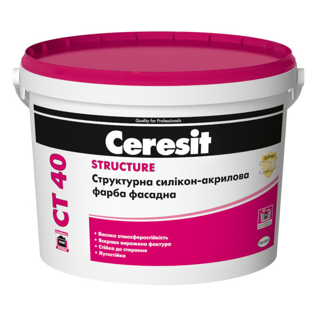 Ceresit CT 40 Structure Силікон-акрилова структурна фасадна і інтер’єрна фарба, база A, B і C, 10 л