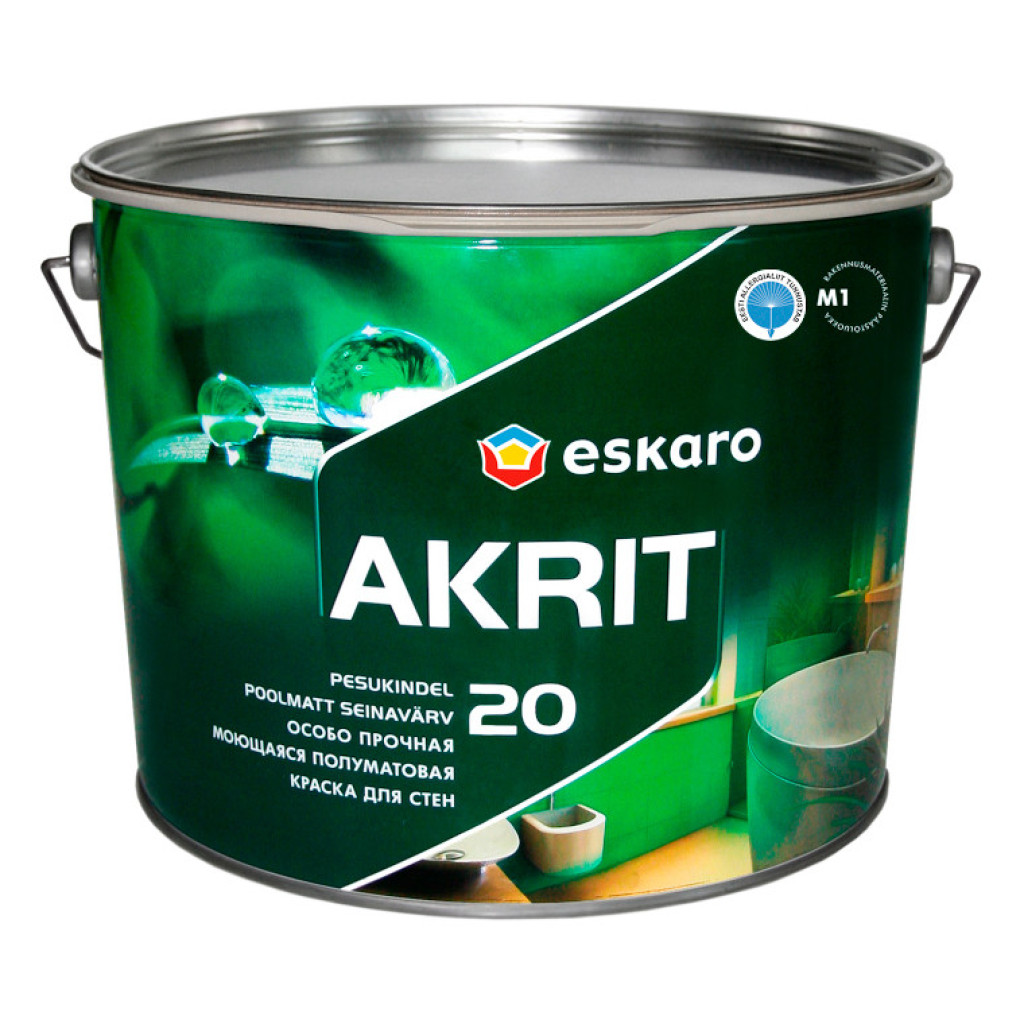 Eskaro Akrit 20 Акрилатная интерьерная белая краска, 5.7 и 9.5 л