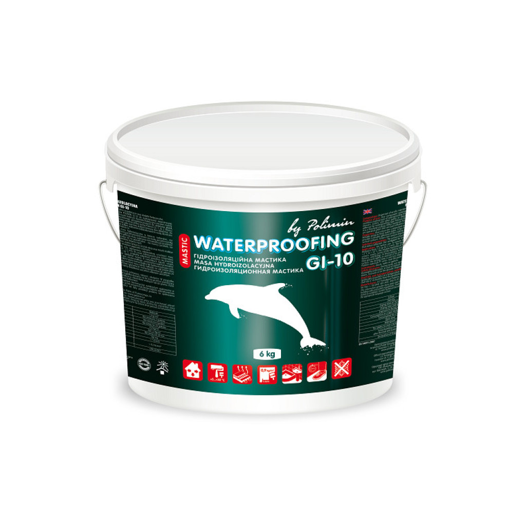 Polimin GI-10 Waterproofing Mastic Мастика гидроизоляционная акриловая, 6 кг