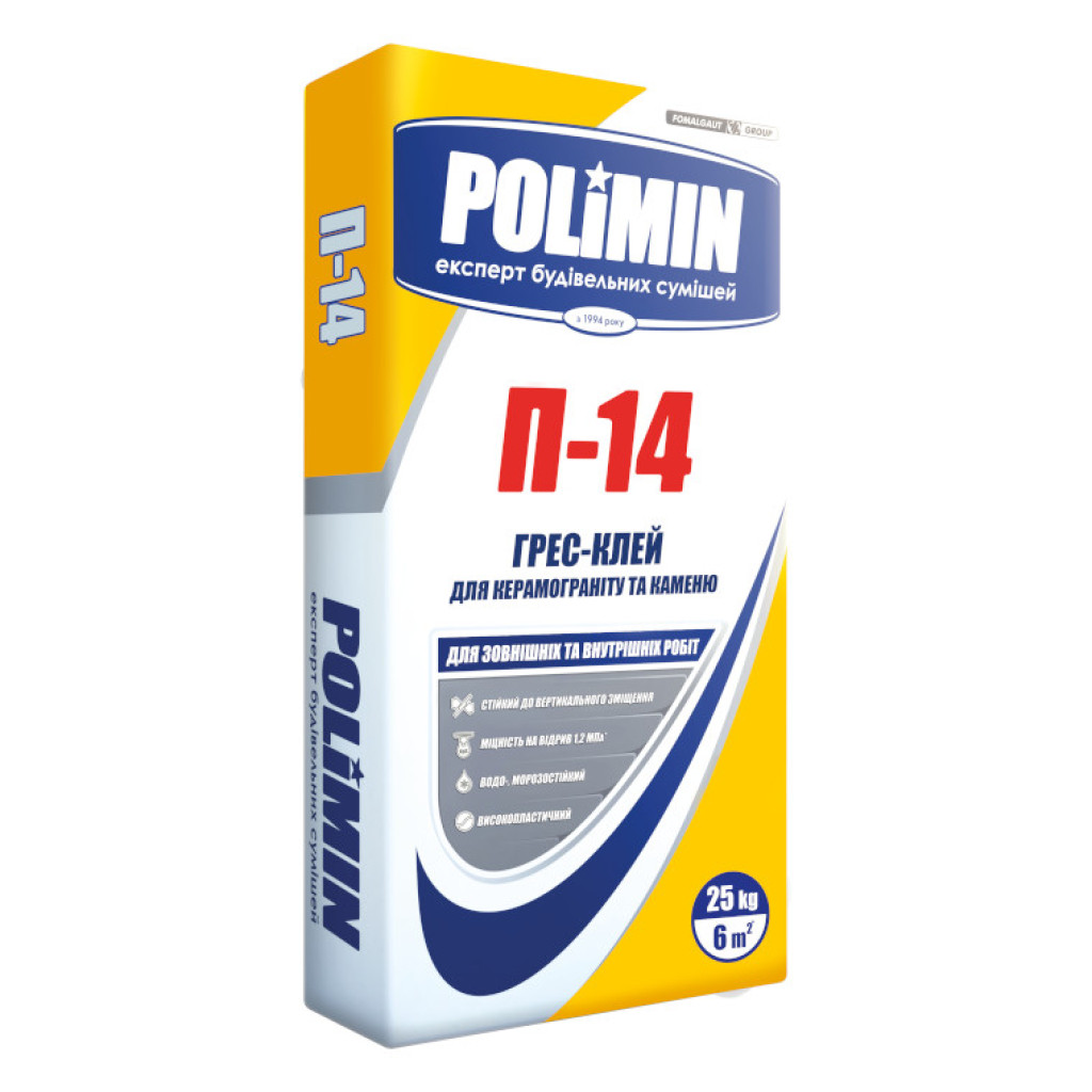 Polimin П-14 Клей для керамогранита и камня, 25 кг