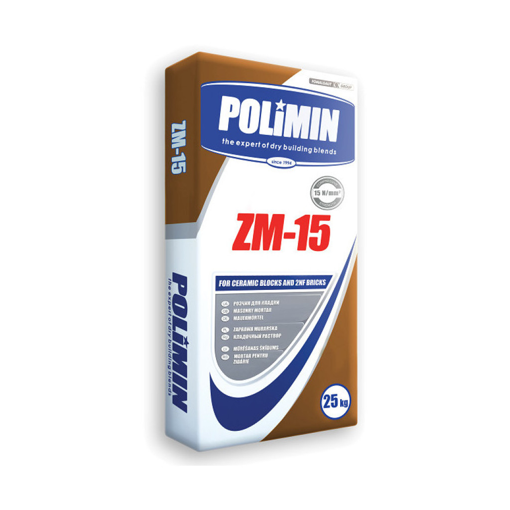 Polimin ZM-15 Смесь для кирпича, клинкерного кирпича и керамоблоков, 25 кг