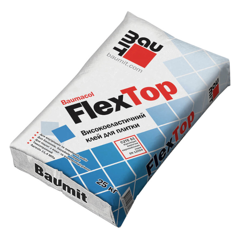 Baumit FlexTop Высокоэластичный клей для плитки, керамогранита, майолики, искусственного и натурального камня, 25 кг