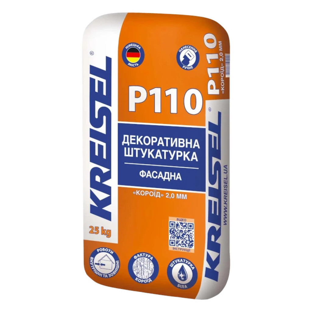 Kreisel Р110 Штукатурка Короїд біла мінеральна декоративна фасадна, 2 і 3 мм, 25 кг