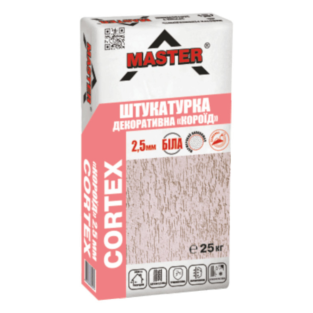 Master Cortex Штукатурка Короїд декоративна цементна біла, 2.5 мм, 25 кг